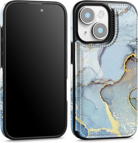 حافظة Hoofur iPhone 13، حافظة حامل بطاقات iPhone 14، محفظة هاتف جلدية فاخرة نحيفة وخفيفة الوزن مع فتحات للبطاقات، غطاء حماية قابل للطي مقاوم للصدمات لهاتف iPhone 13/14 (6.1 بوصة) (أزرق) in Kuwait