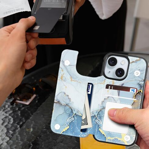 حافظة Hoofur iPhone 13، حافظة حامل بطاقات iPhone 14، محفظة هاتف جلدية فاخرة نحيفة وخفيفة الوزن مع فتحات للبطاقات، غطاء حماية قابل للطي مقاوم للصدمات لهاتف iPhone 13/14 (6.1 بوصة) (أزرق) in Kuwait