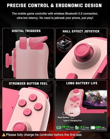 Joso Wireless Phone Controller for iPhone/Android, Mobile Game Controller with Hall Joystick Suitable for Xbox Cloud Gaming, PS Remote Play, Steam Link, Call of Duty & More - Gray in Kuwait