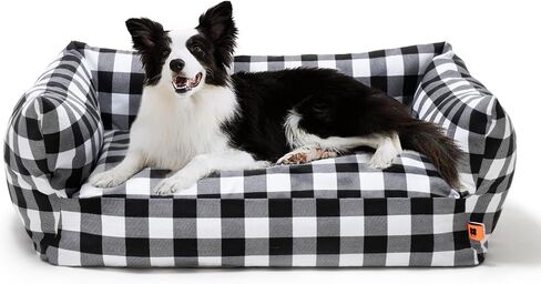 MEWOOFUN Dog Couch Bed for Large Medium Dog, Fancy Canvas Dog Bed with Removable Washable Cover, Cuddler Dog Bed with Non-Slip Bottom, Durable Dog Bed with Bolster for Crate Kennel (Grey) in Saudi Arabia