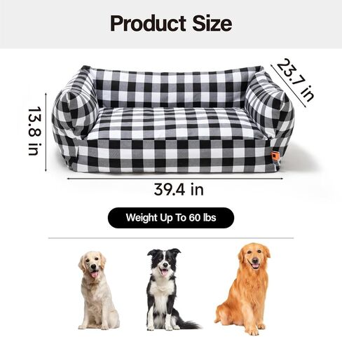 MEWOOFUN Dog Couch Bed for Large Medium Dog, Fancy Canvas Dog Bed with Removable Washable Cover, Cuddler Dog Bed with Non-Slip Bottom, Durable Dog Bed with Bolster for Crate Kennel (Grey) in Saudi Arabia