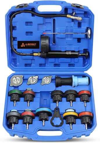 Radiator Pressure Tester Kit, 18PCS Automotive Water Tank Manual Pump Pressure Test Tool and Adapters Work on Cooling System Leak Down Detection for Cars Motorcycles Trucks Airlifts, Black in Kuwait