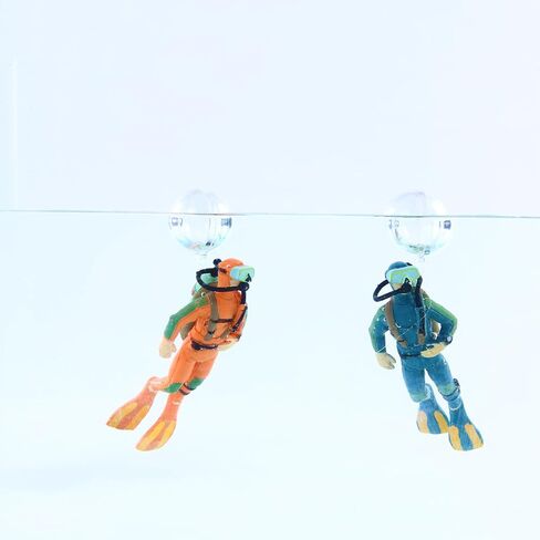 2pcs Glow in The Dark Fish Tank Floating Decor, Resin Aquarium Decorative Camera Diver with Thin Line and Suspended Ball, Fish Tank Decor for Aquarium Landscape Decor (Beige and Blue) in Saudi Arabia