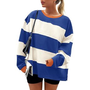 ZESICA Women's Fall Sweatshirt Tops Crewneck Long Sleeve Loose Oversized Striped Fleece Pullover 2024 Clothes