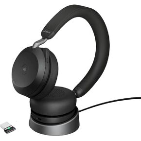 Jabra Evolve2 75 Wireless Headset Stereo MS Stand, Bluetooth Dongle, Compatible with Zoom, Webex, Skype, Smartphones, Tablets, PC, MAC, 27599-999-989, Bundled w/Global Teck Gold Support Plan