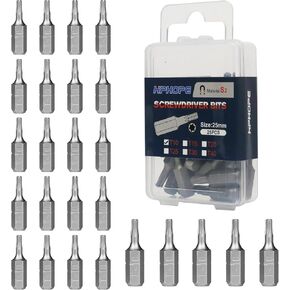 HPHOPE Screwdriver bit set, bit assortment, Torx bits, bit dispenser box 25mm bit set, 1/4 "hexagon socket (T10, 25-Pack)