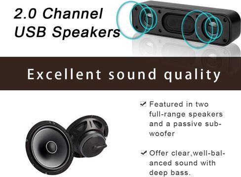 USB Computer Speaker,USB Powered Mini Soundbar Speaker,Laptop Stereo Speakers with Space Saving Design for Computer Laptop Desktop PC Dorm Offce Desk Restaurant in Saudi Arabia
