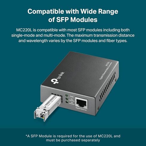 محول الوسائط TP-LINK MC220L Gigabit، فتحة RJ45 بسرعة 1000 ميجابت في الثانية إلى 1000 ميجابت في الثانية SFP تدعم وحدات MiniGBIC، هيكل قابل للتركيب (مجدد معتمد). in Saudi Arabia