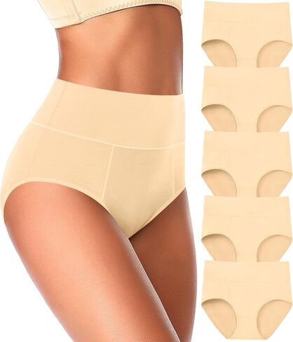 ASIMOON Underwear for Women Cotton Tummy Control High Waisted Plus Size Full Coverage Panties Brief Boyshort Ladies Pack in Kuwait
