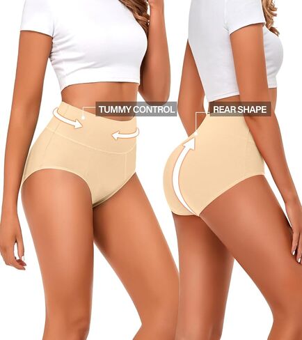 ASIMOON Underwear for Women Cotton Tummy Control High Waisted Plus Size Full Coverage Panties Brief Boyshort Ladies Pack in Kuwait