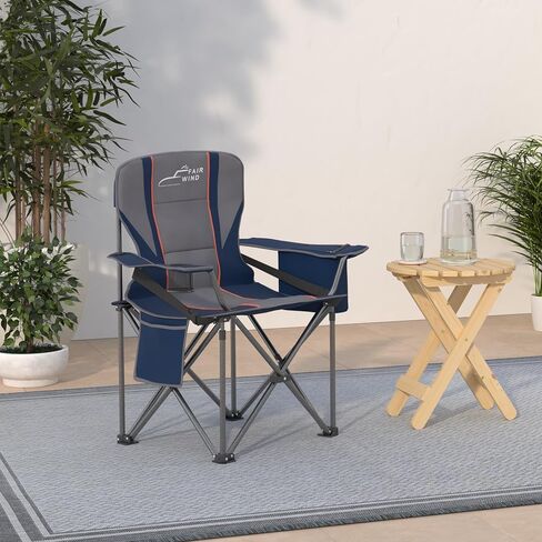 FAIR WIND 2-Pack Padded Oversized Camping Chair Heavy Duty Lawn Chair Set | Support 500 LBS, Adjustable Lumbar Support, 4-Can Cooler Bag & Large Cup Holder, Tear-Proof Wide Bag for Camp Outdoor Sports in Kuwait