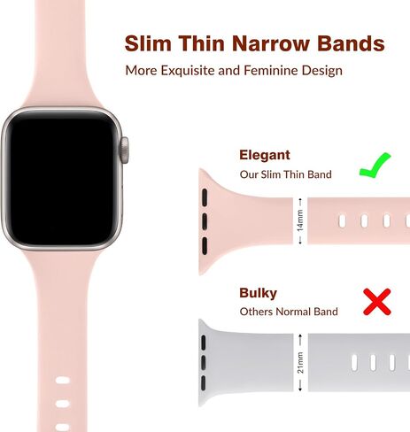 6 Pack Slim Thin Bands Compatible with Apple Watch 38mm 40mm 41mm 42mm 44mm 45mm 46mm 49mm Women Men, Replacement Soft Silicone Sport Strap for iWatch Series 11/10/9/8/7/6/5/4/3/2/1 Ultra SE in Saudi Arabia