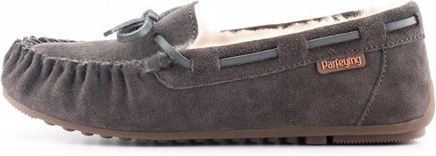 Parfeying Women's Sheepskin Moccasins Cow Suede Memory Foam Slippers Indoor Outdoor Shearling Winter Shoes in Kuwait