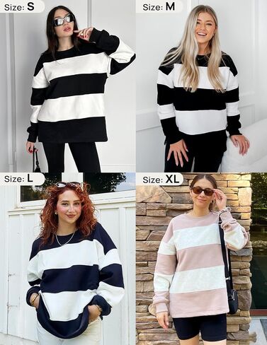 ZESICA المرأة الخريف البلوز بلايز Crewneck كم طويل فضفاض المتضخم مخطط بلوزة صوف 2024 الملابس in Saudi Arabia