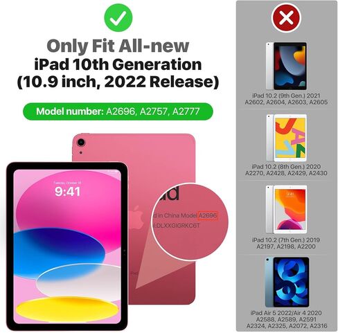 MoKo Case for New iPad 10th Generation Case 2022, iPad 10.9 Case with Soft TPU Translucent Frosted Back Cover, Slim Shell Stand Protective Case with Auto Wake/Sleep, Support Touch ID, Black in Kuwait