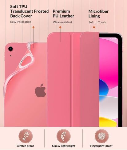 MoKo Case for New iPad 10th Generation Case 2022, iPad 10.9 Case with Soft TPU Translucent Frosted Back Cover, Slim Shell Stand Protective Case with Auto Wake/Sleep, Support Touch ID, Black in Kuwait