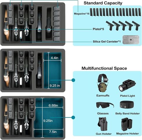 Handgun Case 4 Pistol Case & 17 Magazine, Heavy Duty Gun Hard shell - Shock Proof & Waterproof Pistol Cases with Included Silica Gel Canister - Black in Saudi Arabia