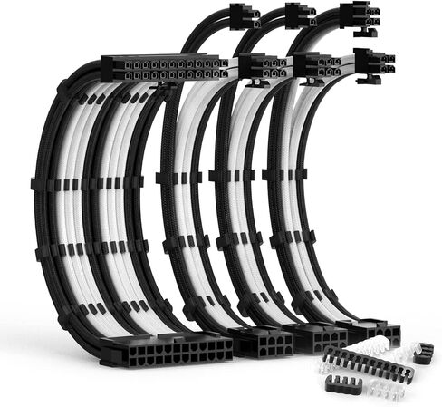 PSU Cable Extension Kit with Two Sets of Cable Combs 1x24Pin/1x8Pin(4+4) EPS/2x8Pin(6P+2P) PCI-E/ 30CM Length,PC Sleeved Cable for ATX Power Supply(Black) in Kuwait