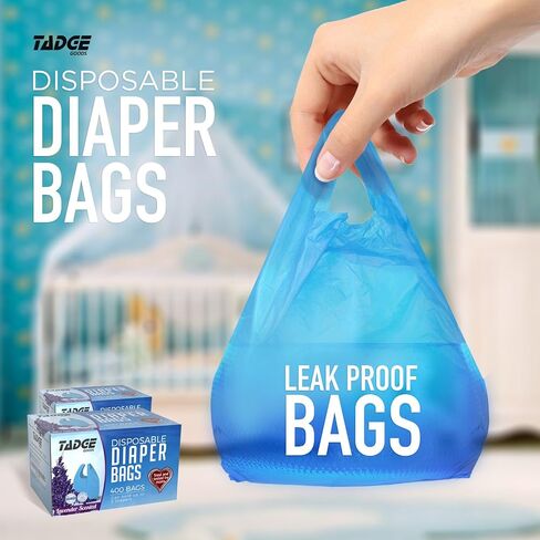 Baby Disposable Diaper Bags Scented with Lavender - Odor Absorber Biodegradable Plastic Diaper Sacks for Trash Bag Essential Items - Bags for Dirty Diapers - Refill 200 Count (Blue) in Saudi Arabia