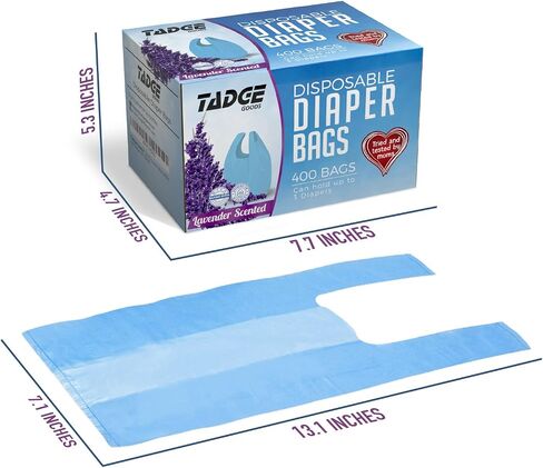 Baby Disposable Diaper Bags Scented with Lavender - Odor Absorber Biodegradable Plastic Diaper Sacks for Trash Bag Essential Items - Bags for Dirty Diapers - Refill 200 Count (Blue) in Saudi Arabia