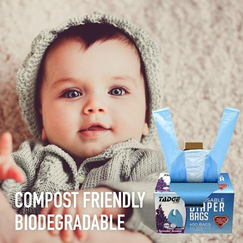 Baby Disposable Diaper Bags Scented with Lavender - Odor Absorber Biodegradable Plastic Diaper Sacks for Trash Bag Essential Items - Bags for Dirty Diapers - Refill 200 Count (Blue) in Saudi Arabia