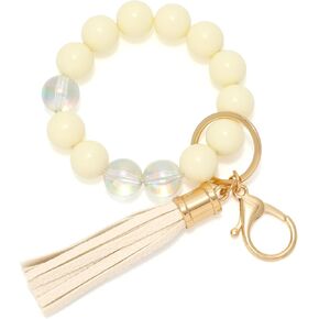 XquiziFit Keychain Bracelet Elastic Silicone Beaded Fashion Wristlet Bangle Car Keys Wallet Holder Chains for Women Men