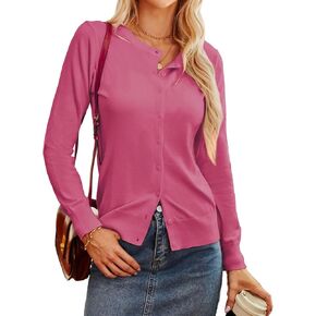 GRACE KARIN Women's Long Sleeve Button Down Crew Neck Classic Sweater Knit Cardigan
