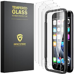ImpactStrong Shatterproof Tempered Glass Screen Protector for iPhone 8/7 / 6s / 6 [Easy Installation Frame] [Bubble Free] [9H Hardness] [Full Coverage] Case Friendly, 4.7 Inch - (3-Pack)
