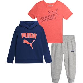 PUMA Toddler Boys' Activewear Set - 3 Piece Active Fleece T-Shirt, Hoodie Sweatshirt, and Jogger Pants Set for Boys (12M-4T)