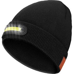 Unisex Beanie with Light, Headlamp LED Beanie Hat with Light, Gift for Men Stocking Stuffer Ideas Black