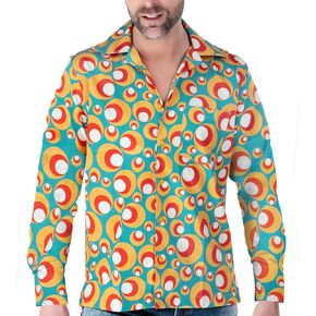 Mens 70s Disco Hip Hop Shirts Casual Button Down Paisley Floral Vintage Long Sleeve Large collar Shirt