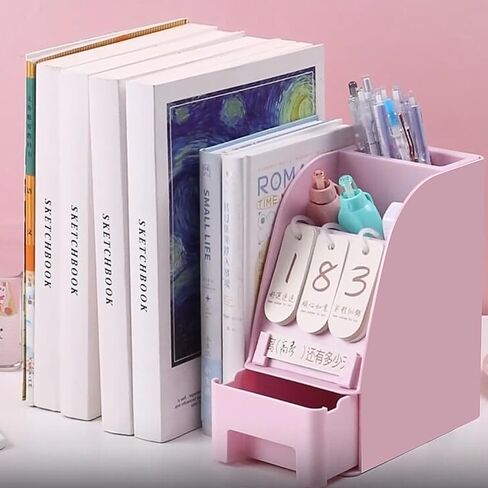 نهايات كتب قابلة للتعديل مع درج وحامل أقلام، تصميم مضاد للانزلاق، نهايات كتب قابلة للتوسيع للمكتب والمكتب (أزرق، 23.23 بوصة كحد أقصى) in Kuwait