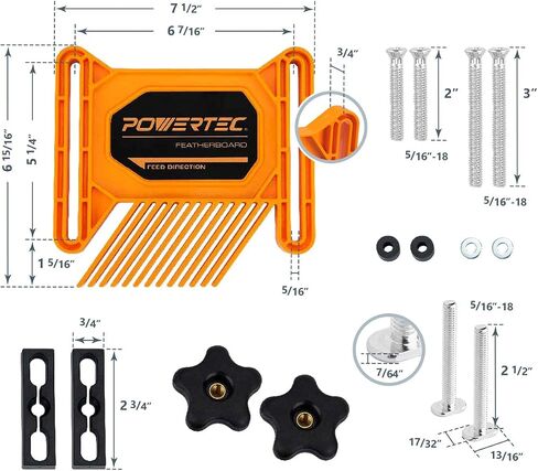 POWERTEC Tandem Featherboard & L-Shaped Fits Table Saw, Router Table, Band Saw, Shaper, Planers & Jointer. Wood Pusher Reduces Kickback & Increases Safety. 2PK (71555V) in Saudi Arabia