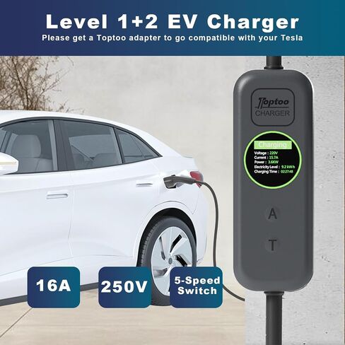 محطة شحن السيارة الكهربائية بمستويين لشاحن EV، تعمل مع J1772 EV والمركبات الهجينة، 4 مستويات تيار قابلة للتعديل، 32 أمبير، 240 فولت، سلك تمديد بطول 16.4 قدم in Kuwait