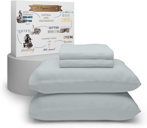 مجموعة ملاءات من Purity Home بعدد 300 خيط من القطن العضوي بنسبة 100%، بيضاء بالكامل مع جيوب عميقة مطاطية، صديقة للبيئة ومسامية، ملاءات سرير باردة، 4 قطع ملاءات سرير كاملة الحجم in Kuwait