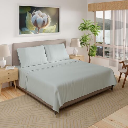 مجموعة ملاءات من Purity Home بعدد 300 خيط من القطن العضوي بنسبة 100%، بيضاء بالكامل مع جيوب عميقة مطاطية، صديقة للبيئة ومسامية، ملاءات سرير باردة، 4 قطع ملاءات سرير كاملة الحجم in Kuwait