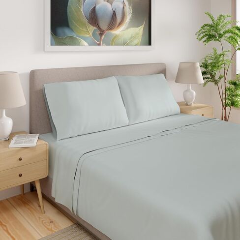 مجموعة ملاءات من Purity Home بعدد 300 خيط من القطن العضوي بنسبة 100%، بيضاء بالكامل مع جيوب عميقة مطاطية، صديقة للبيئة ومسامية، ملاءات سرير باردة، 4 قطع ملاءات سرير كاملة الحجم in Kuwait