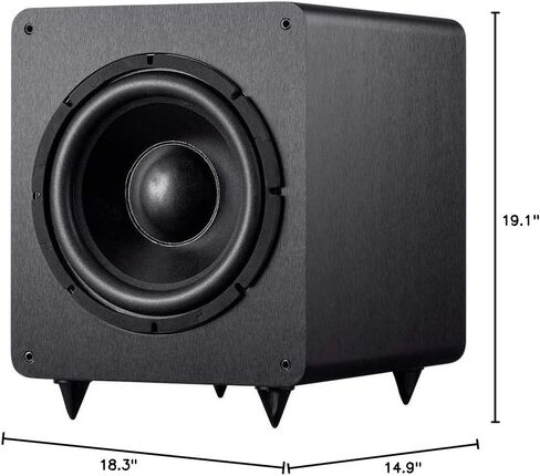 مضخم صوت Monoprice SW-12 بقوة 400 وات RMS (ذروة 600 وات) - 12 بوصة، تصميم مستورد، تحكم متغير في الطور، فلتر تمرير منخفض متغير، لأنظمة المسرح المنزلي in Saudi Arabia