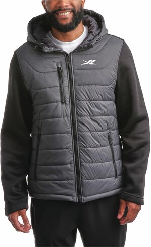 Reebok Men's Jacket - Quilted Puffer Bomber Jacket with Fleece and Tricot Sleeves - Hooded Outdoor Jackets for Men (L-XL) in Saudi Arabia