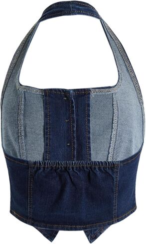 Verdusa Women's Button Front Halter Neck Asymmetrical Denim Crop Top Jean Vest in Saudi Arabia