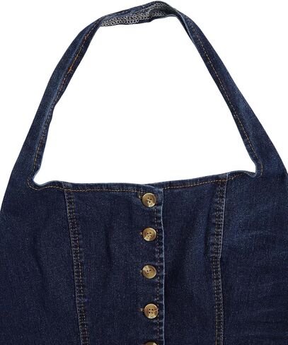 Verdusa Women's Button Front Halter Neck Asymmetrical Denim Crop Top Jean Vest in Saudi Arabia