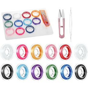 LUBINGSHINE 12 Roll 0.7mm Flat Elastic Bracelet String Cord, Stretch Beading String Cord Jewelry Thread for Bracelets, Necklaces, Clay Beads, Pony Beads (10 Colors)