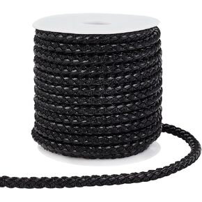 PH PandaHall 10 Yards Round Braided Leather Cord, 5.5mm Leather Rope Black Jewelry Craft Cord Tie Cording Leather Strap Bolo Cord for DIY Bracelets Necklaces Jewelry Crafts Belts Making Wrapping