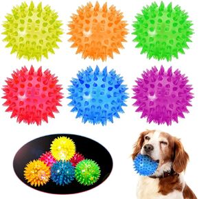 DragonflyDreams 6 Pcs Light Up Spiky Ball Dog Toy, Dog Chew Toys for Teething, Glow in The Dark Dog Balls, Spikey LED Flashing Rubber Dog Ball Bounce-Activated Puppy Toys Toss Fetch Balls