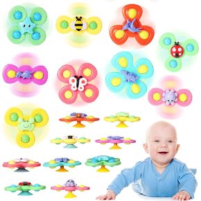 Leitee 9 Pcs Suction Cup Toys Bath Toys Sensory Toys Strong Suction Cup Toys Spinner Dimple Toy Birthday Gifts for Early Education Bathtub Dining Chairs, 3 Styles(Cute Style)