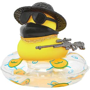 Zelobely Ducks for Cars - Rubber Duck for Dashboard of Car, Yellow Duck Car Dashboard Decorations, Squeak Ducks Car Ornaments Car Décor Accessories with Hat Necklace Sunglasses for Decor Home