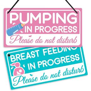 Putuo Decor Breastfeeding or Pumping in Progress Door Sign, Reversible Double Sided Sign for Home, Nursery, Baby Room, 10x5 Inches PVC Hanging Plaque