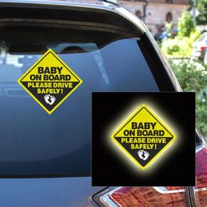 2Pack Baby On Board Sticker for Cars- Please Drive Safely High Intensity Reflective Waterproof Vinyl Baby Safety Car Signs for Rear, Side Windows, Bumpers