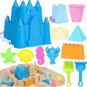 Beach Toys Sand Toys for Kids, Sand Castle Toys for Beach with Sand Castle Bucket, Sand Molds, Shovel and Rake, Sand Castle Kit, Sandbox Toys for Toddlers, Travel Beach Toys for Kids 3-10