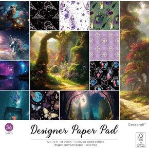 Enchanted Fantasy Forest 12x12 Paper Pad Pack Scrapbook Cardstock Decorative Patterned Paper for Card Making Journaling Planner Origami Scrapbook Paper Scrapbooking Supplies